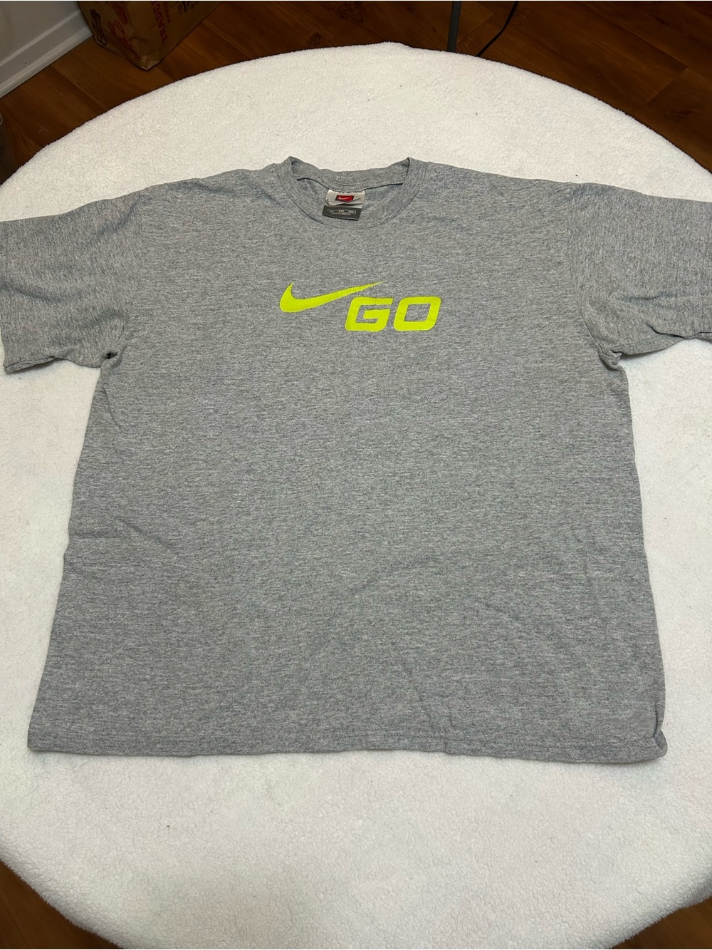 Nike Gray Short-Sleeve Tee with Neon Yellow 'GO' Logo size 2XL.